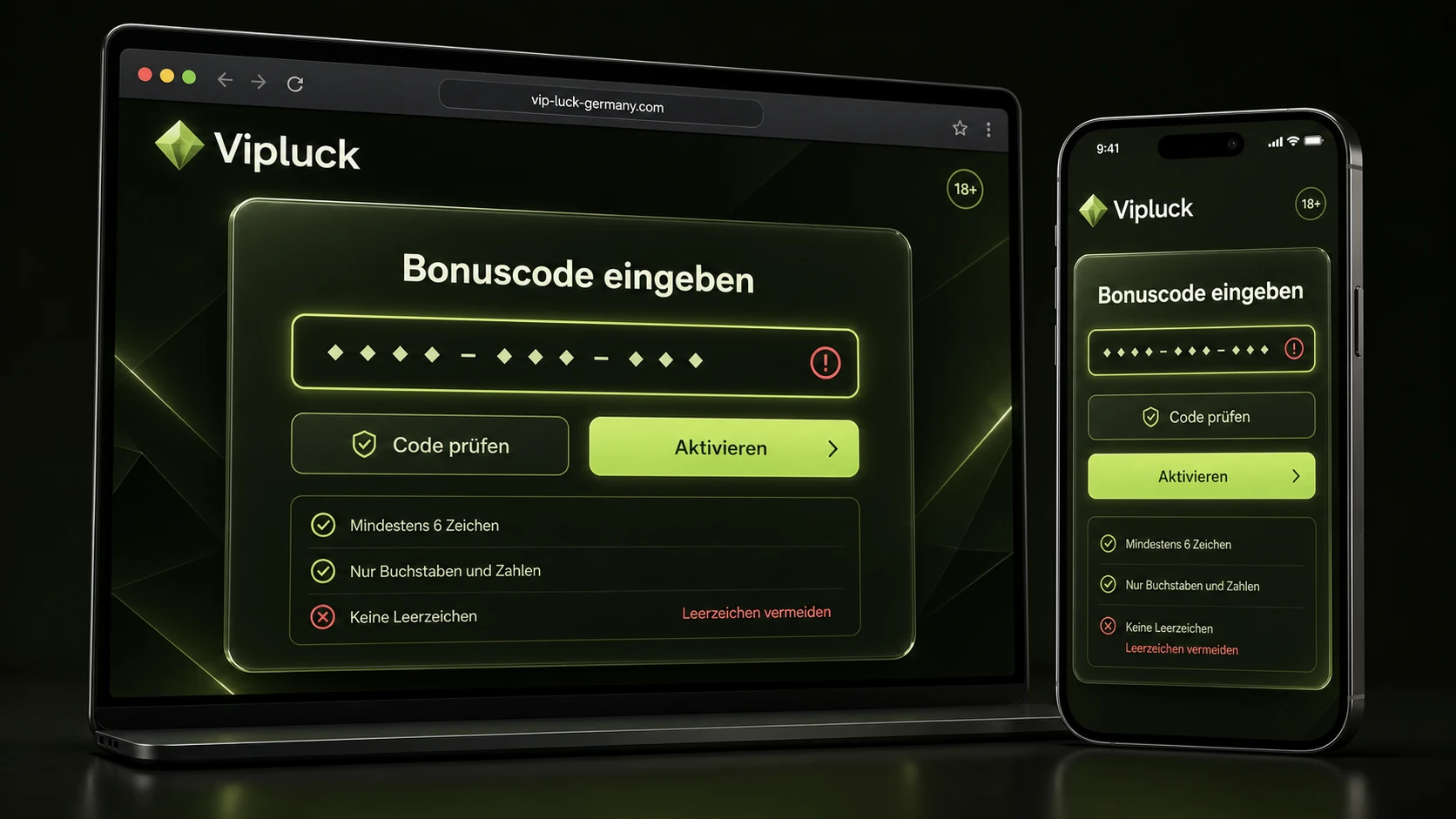 Bonuscode korrekt eingeben